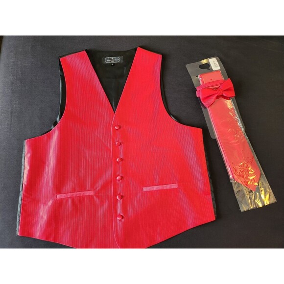 Bruno‎ Piattelli Red Rib Tuxedo Formal 4 Pc Vest Tie Bow Hanky Large prom - Picture 5 of 14